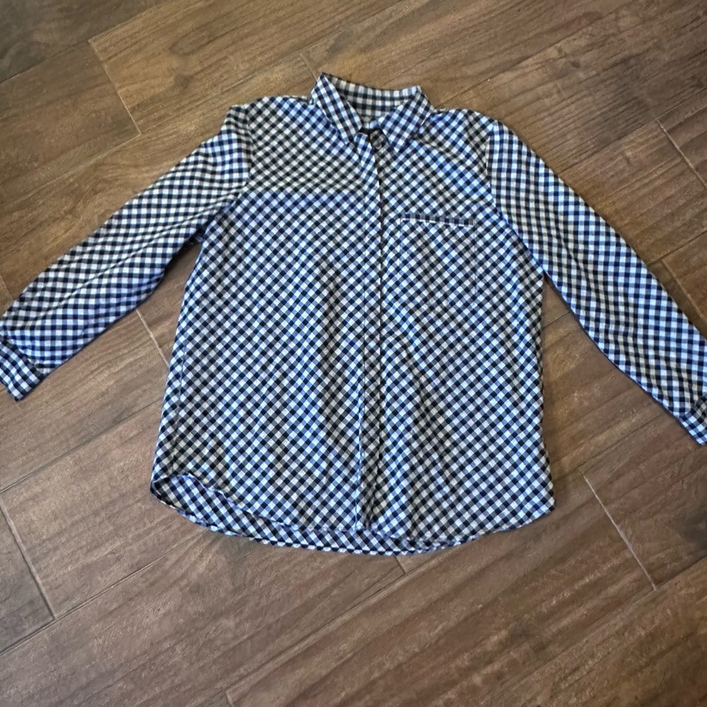 Lafayette 148 New York Blue and Cream Checkered Women's Shirt